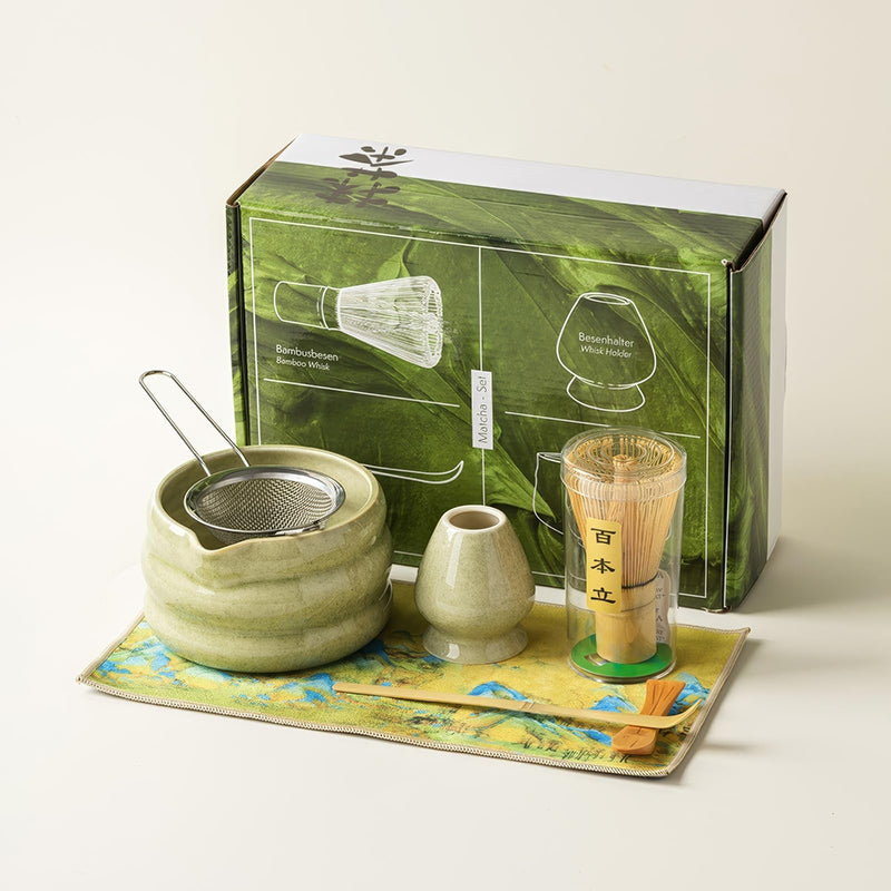 JIKANNOYA 抹茶 セット 抹茶セット 茶道具 初心者 お点前セット 抹茶 陶器 抹茶茶碗 茶杓 茶杓立て 茶せん 百本立 茶筅立て くせ直し 綿茶巾 抹茶篩 茶道セット matcha set for beginners お手入れも簡単 母の日 父の日 誕生日 贈り物セット 500ml AQCJ36