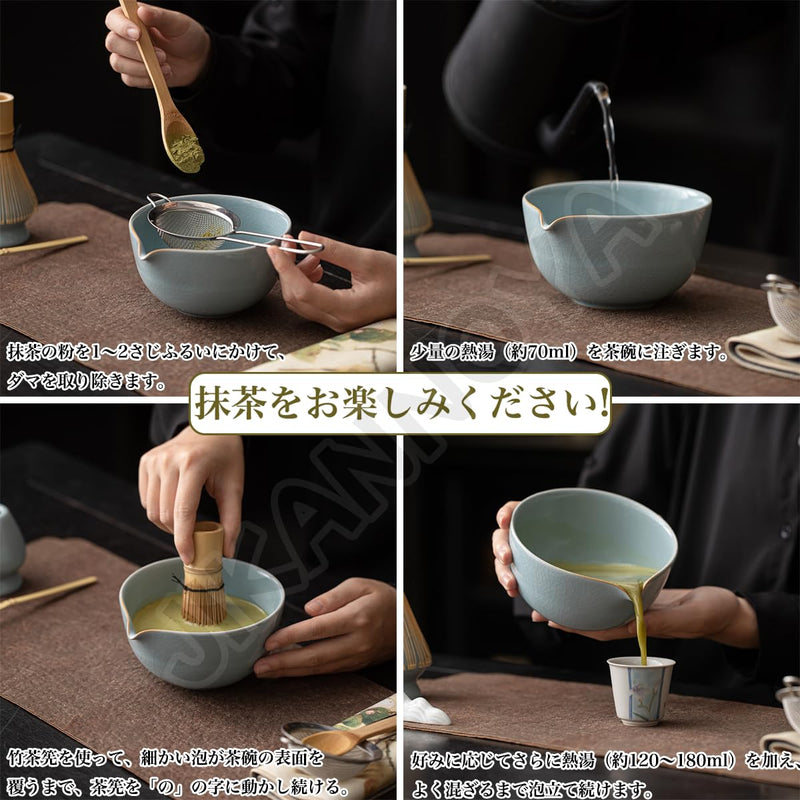 JIKANNOYA 抹茶 セット 抹茶セット 自宅用 茶道具 初心者 お点前セット 抹茶 陶器 抹茶茶碗 茶杓 茶杓立て 茶せん 百本立 茶筅立て くせ直し 綿茶巾 抹茶篩 茶道セット matcha set for beginners お手入れも簡単 母の日 父の日 誕生日 贈り物 おしゃれ AQCJ107
