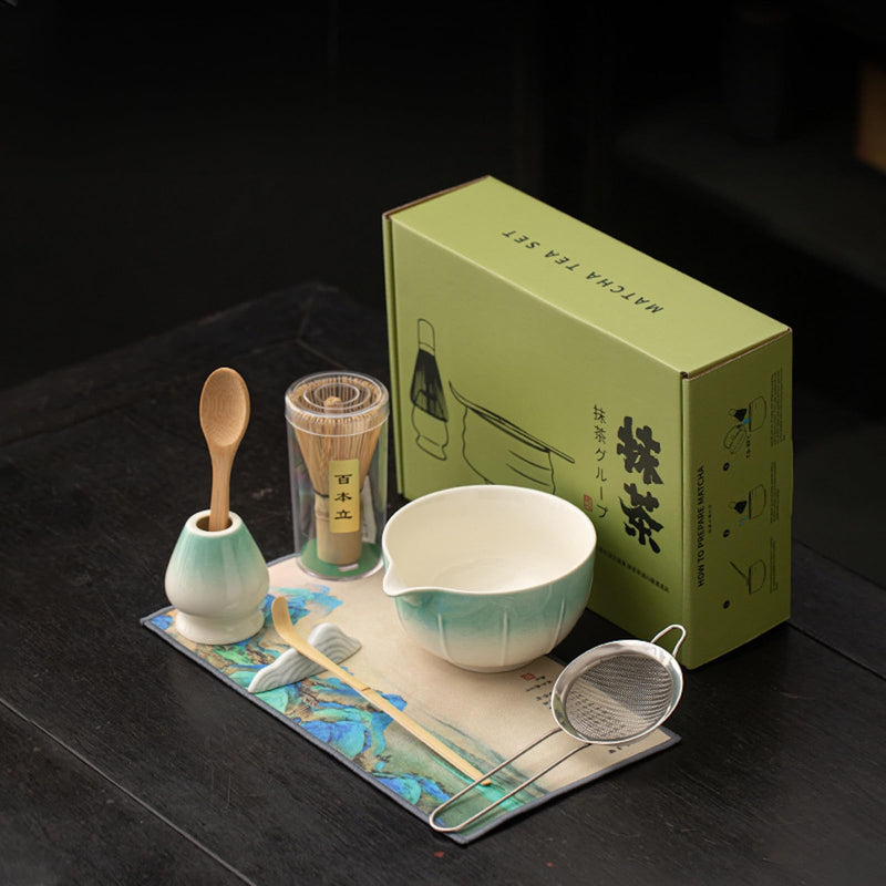 JIKANNOYA 抹茶セット 抹茶 セット 自宅用 茶道具 初心者 お点前セット 抹茶 陶器 抹茶茶碗 茶杓 茶杓立て 茶せん 百本立 茶筅立て くせ直し 綿茶巾 抹茶篩 茶道セット matcha set for beginners お手入れも簡単 母の日 父の日 誕生日 贈り物 おしゃれ CJ198