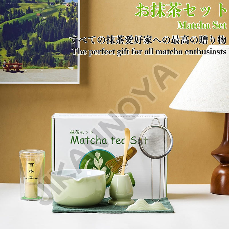 JIKANNOYA 抹茶セット 自宅用 茶道具 初心者 抹茶 セット お点前セット 陶器 抹茶 抹茶茶碗 茶杓 茶杓立て 茶せん 百本立 茶筅立て くせ直し 綿茶巾 抹茶篩 茶道セット matcha set for beginners お手入れも簡単 母の日 父の日 誕生日 贈り物セット ギフトボックス包装 AQCJ62
