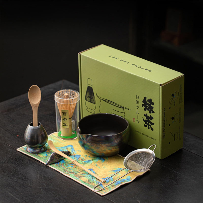 JIKANNOYA 抹茶セット 抹茶 セット 自宅用 茶道具 初心者 お点前セット 抹茶 陶器 抹茶茶碗 茶杓 茶杓立て 茶せん 百本立 茶筅立て くせ直し 綿茶巾 抹茶篩 茶道セット matcha set for beginners お手入れも簡単 母の日 父の日 誕生日 贈り物 おしゃれ オーロラ CJ210