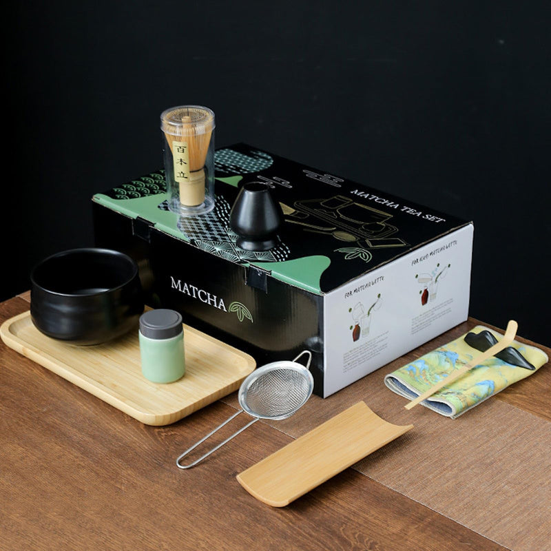 JIKANNOYA 抹茶セット 初心者 10点セット お点前セット 陶磁器茶碗 お茶缶 茶杓 茶杓立て 茶せん 百本立 茶筅立て くせ直し 綿茶巾 茶巾立て 抹茶篩 竹茶盤 茶道具 茶道 セット お手入れも簡単 母の日 父の日 誕生日 贈り物 470ml