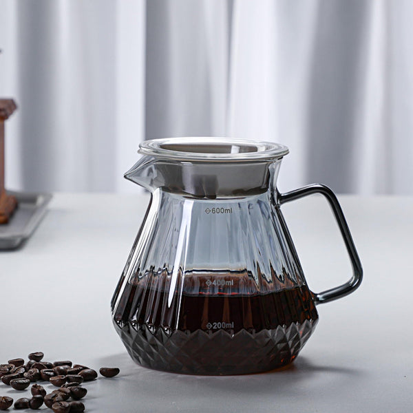 JIKANNOYA コーヒードリッパー ハンドドリップセット コーヒーサーバー 割れにくい 高ホウ素シリカガラス材料 耐熱ガラス 直火対応 耐寒性 クルミ材 ドリッパー ダイヤモンド 電子レンジ·食洗機対応 コーヒー用品 目盛り付き 洗いやすい 多用途 家用 喫茶店 1~4杯用 600ml