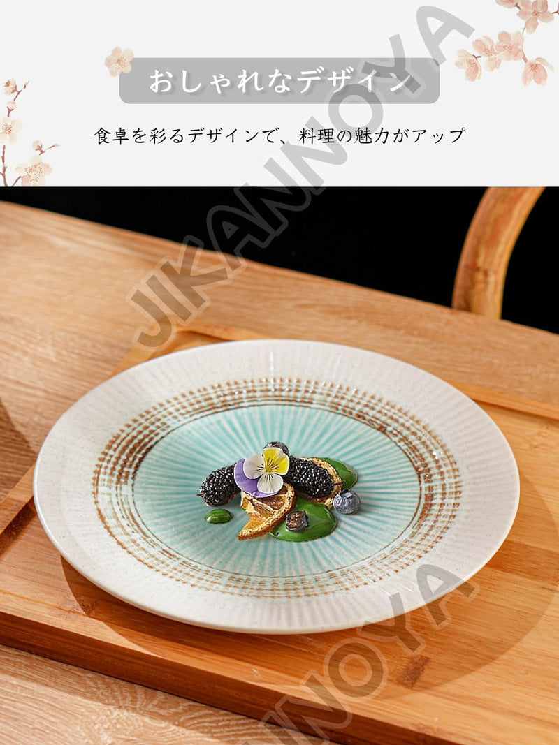 JIKANNOYA 皿 丸皿 焼物皿 ケーキ皿 パスタ皿 プレート 焼き物皿 デザートプレート 取り皿 刺身皿 和食器 和皿 魚 お皿 食器 魚焼き器 dish 大皿 丸 陶器 陶盤 割れない 耐熱 電子レンジ 食洗機対応 和風 あじわい おしゃれ 業務用 レストラン 居酒屋 TCPYX09