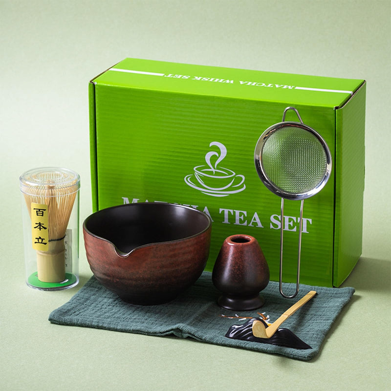JIKANNOYA 抹茶セット 自宅用 抹茶 セット 茶道具 初心者 お点前セット 抹茶 陶器 抹茶茶碗 注ぎ口付き 茶杓 茶杓立て 茶せん 百本立 茶筅立て くせ直し 綿茶巾 抹茶篩 茶道セット matcha set for beginners お手入れも簡単 母の日 父の日 誕生日 贈り物 おしゃれ 500ml AQCJ67