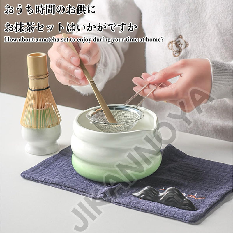 JIKANNOYA 抹茶セット 茶道具 初心者 抹茶 セット お点前セット 陶器 抹茶 抹茶茶碗 茶杓 茶杓立て 茶せん 百本立 茶筅立て くせ直し 綿茶巾 抹茶篩 茶道セット matcha set for beginners お手入れも簡単 母の日 父の日 誕生日 贈り物 人気 おしゃれ ギフトボックス包装 AQCJ48