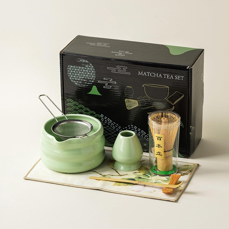 JIKANNOYA 抹茶セット 茶道具 初心者 抹茶 セット お点前セット 抹茶 陶器 抹茶茶碗 茶杓 茶杓立て 茶せん 百本立 茶筅立て くせ直し 綿茶巾 抹茶篩 茶道セット matcha set for beginners お手入れも簡単 母の日 父の日 誕生日 贈り物セット 500ml AQCJ38
