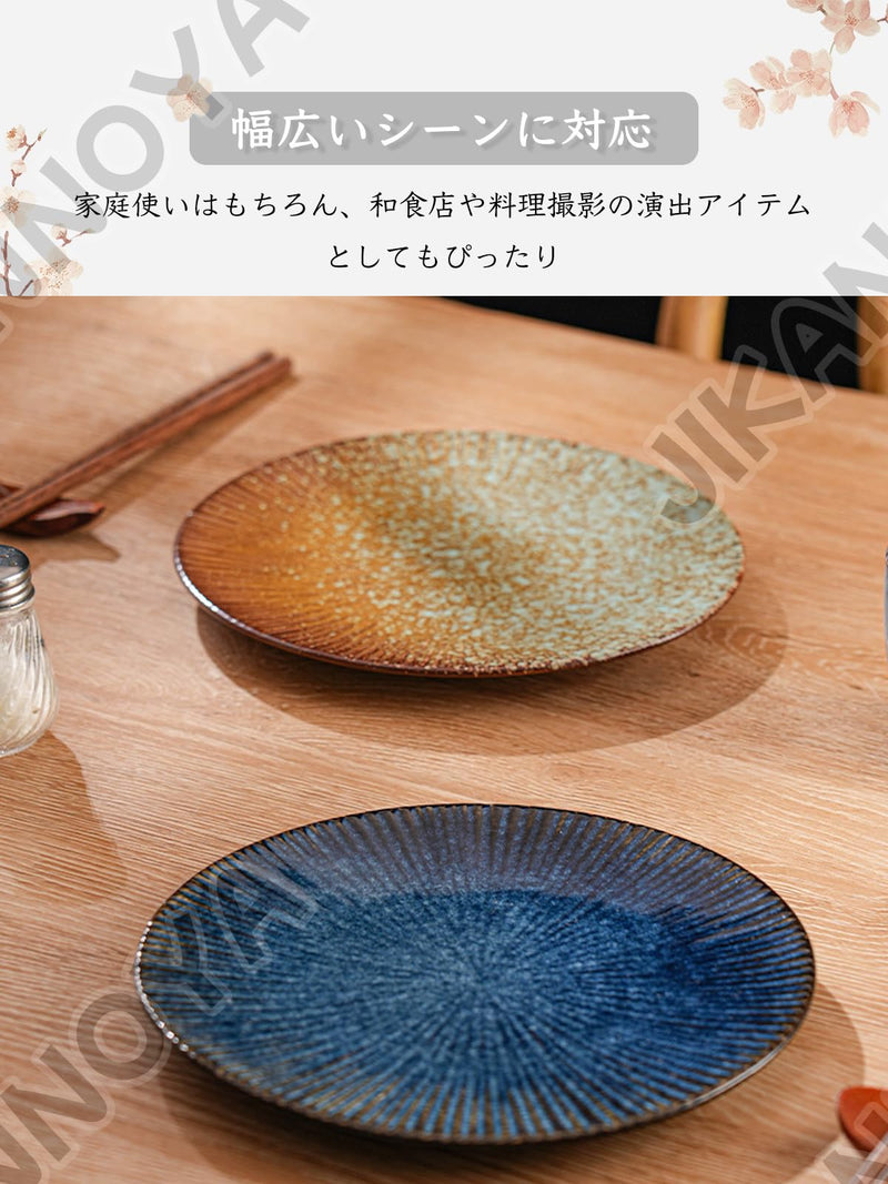 JIKANNOYA 皿 丸皿 焼物皿 ケーキ皿 パスタ皿 プレート 焼き物皿 デザートプレート 取り皿 刺身皿 和食器 和皿 魚 お皿 食器 魚焼き器 dish 大皿 丸 陶器 陶盤 割れない 耐熱 電子レンジ 食洗機対応 和風 あじわい おしゃれ 業務用 レストラン 居酒屋 TCPYX09