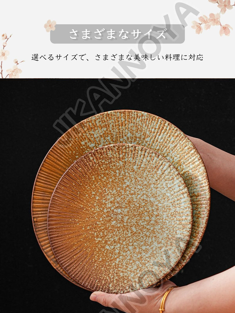 JIKANNOYA 皿 丸皿 焼物皿 ケーキ皿 パスタ皿 プレート 焼き物皿 デザートプレート 取り皿 刺身皿 和食器 和皿 魚 お皿 食器 魚焼き器 dish 大皿 丸 陶器 陶盤 割れない 耐熱 電子レンジ 食洗機対応 和風 あじわい おしゃれ 業務用 レストラン 居酒屋 TCPYX09