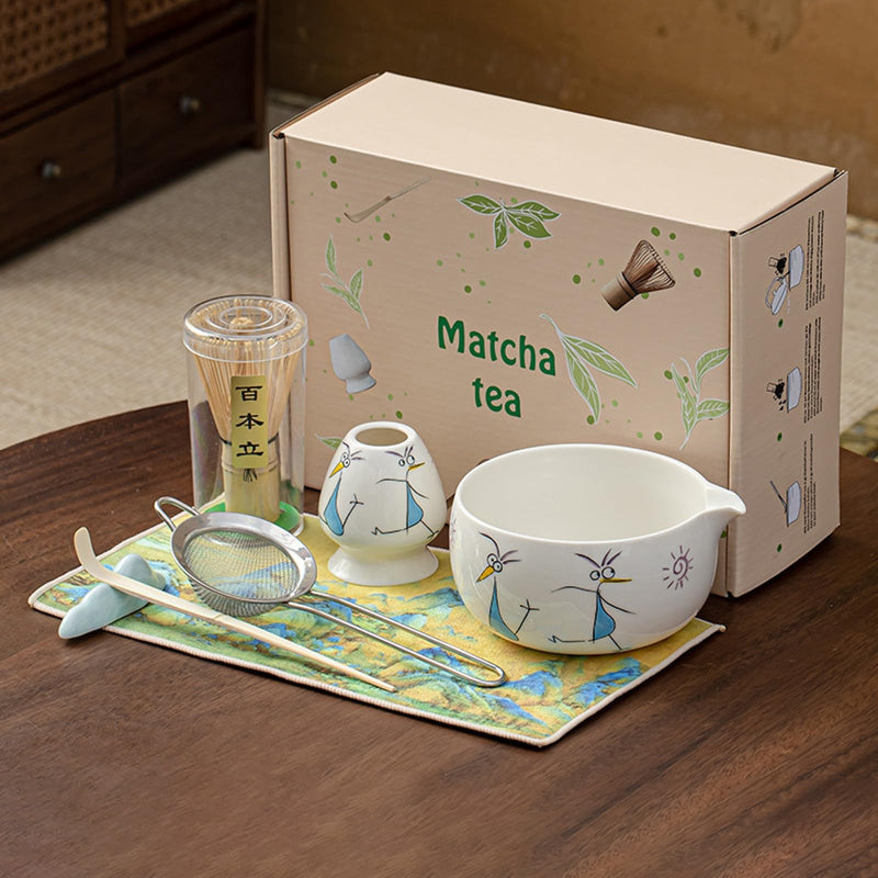 JIKANNOYA 抹茶セット 自宅用 抹茶 セット 茶道具 初心者 お点前セット 抹茶 陶器 抹茶茶碗 注ぎ口付き 茶杓 茶杓立て 茶せん 百本立 茶筅立て くせ直し 綿茶巾 抹茶篩 茶道セット matcha set for beginners お手入れも簡単 母の日 父の日 誕生日 贈り物 おしゃれ 600ml AQCJ97
