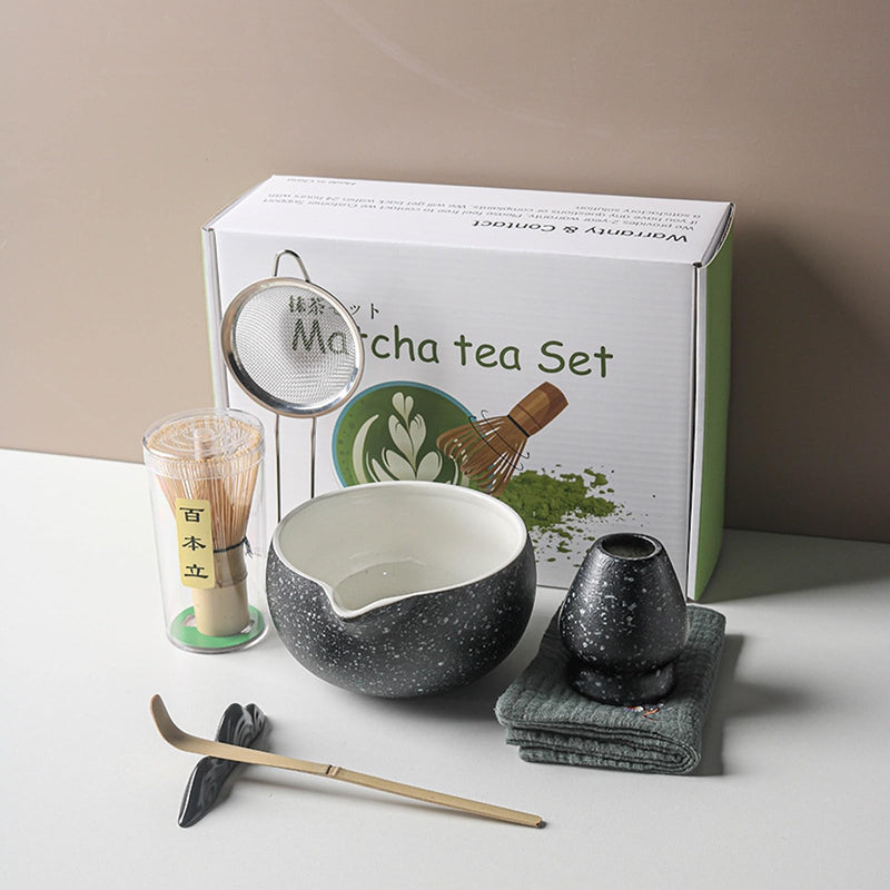JIKANNOYA 抹茶セット 自宅用 抹茶 セット 茶道具 初心者 お点前セット 抹茶 陶器 抹茶茶碗 注ぎ口付き 茶杓 茶杓立て 茶せん 百本立 茶筅立て くせ直し 綿茶巾 抹茶篩 茶道セット matcha set for beginners お手入れも簡単 母の日 父の日 誕生日 贈り物 おしゃれ 500ml AQCJ66