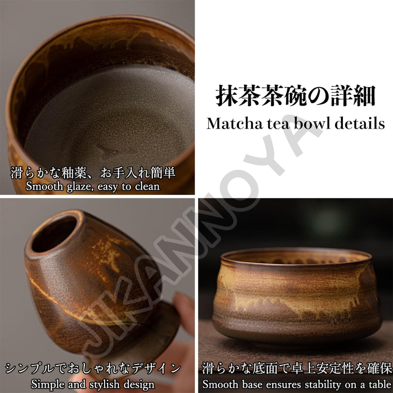 JIKANNOYA 抹茶セット 茶道具 初心者 自宅用 お点前セット 4点セット 茶杓 茶筅 茶せん 百本立 茶筅立て くせ直し 抹茶篩 綿茶巾 陶器茶杓立て お手入れも簡単 母の日 父の日 誕生日 贈り物 おしゃれ AQCJ78