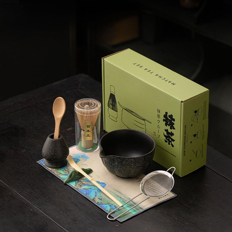 JIKANNOYA 抹茶セット 抹茶 セット 自宅用 茶道具 初心者 お点前セット 抹茶 陶器 抹茶茶碗 茶杓 茶杓立て 茶せん 百本立 茶筅立て くせ直し 綿茶巾 抹茶篩 茶道セット matcha set for beginners お手入れも簡単 母の日 父の日 誕生日 贈り物 おしゃれ CJ201