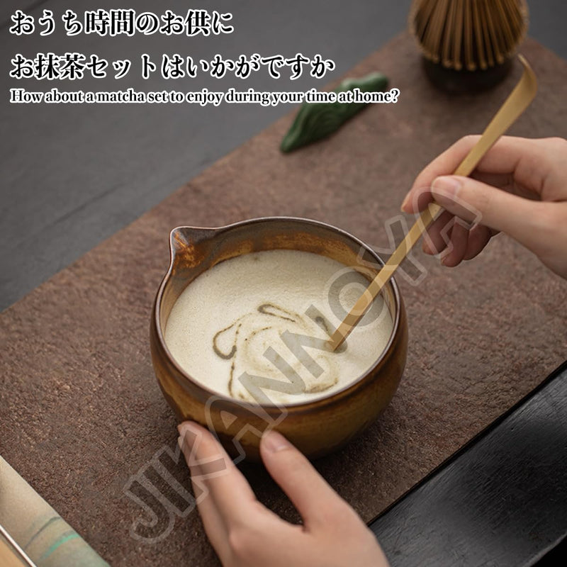 JIKANNOYA 抹茶セット 茶道具 初心者 自宅用 お点前セット 4点セット 茶杓 茶筅 茶せん 百本立 茶筅立て くせ直し 抹茶篩 綿茶巾 陶器茶杓立て お手入れも簡単 母の日 父の日 誕生日 贈り物 おしゃれ AQCJ78