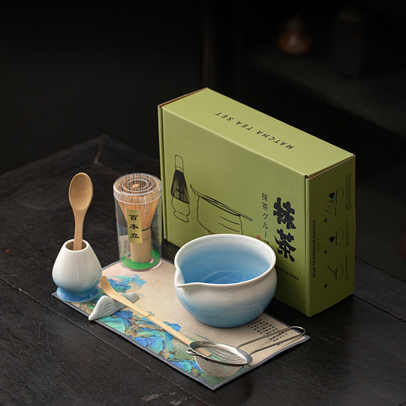 JIKANNOYA 抹茶セット 抹茶 セット 自宅用 茶道具 初心者 お点前セット 抹茶 陶器 抹茶茶碗 茶杓 茶杓立て 茶せん 百本立 茶筅立て くせ直し 綿茶巾 抹茶篩 茶道セット matcha set for beginners お手入れも簡単 母の日 父の日 誕生日 贈り物 おしゃれ CJ204