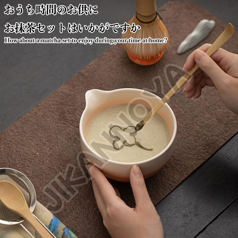 JIKANNOYA 抹茶 セット 抹茶セット 自宅用 茶道具 初心者 お点前セット 抹茶 陶器 抹茶茶碗 茶杓 茶杓立て 茶せん 百本立 茶筅立て くせ直し 綿茶巾 抹茶篩 茶道セット matcha set for beginners お手入れも簡単 母の日 父の日 誕生日 贈り物セット おしゃれ 500ml AQCJ74