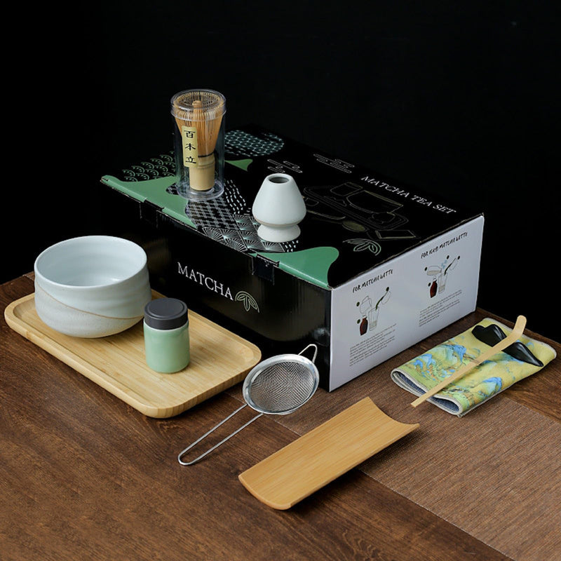 JIKANNOYA 抹茶セット 初心者 10点セット お点前セット 陶磁器茶碗 お茶缶 茶杓 茶杓立て 茶せん 百本立 茶筅立て くせ直し 綿茶巾 茶巾立て 抹茶篩 竹茶盤 茶道具 茶道 セット お手入れも簡単 母の日 父の日 誕生日 贈り物 470ml