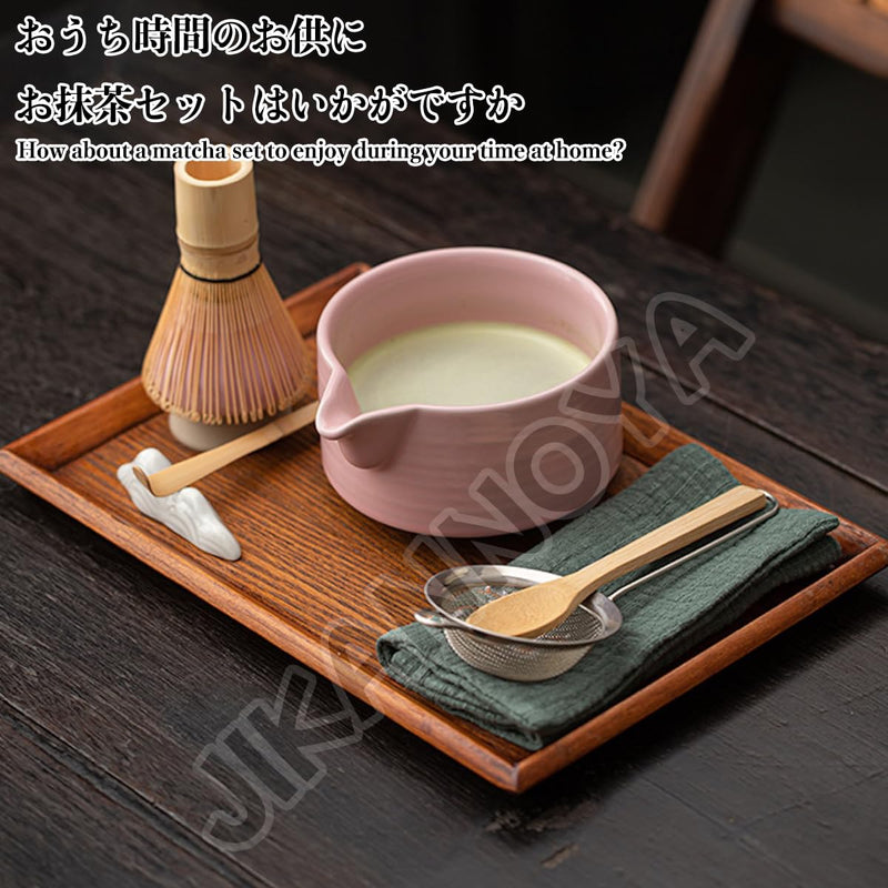JIKANNOYA 抹茶セット 茶道具 初心者 自宅用 お点前セット 4点セット matcha set 茶杓 茶筅 茶せん 百本立 茶筅立て くせ直し 抹茶篩 綿茶巾 陶器茶杓立て お手入れも簡単 母の日 父の日 誕生日 贈り物 おしゃれ ピンク AQCJ77
