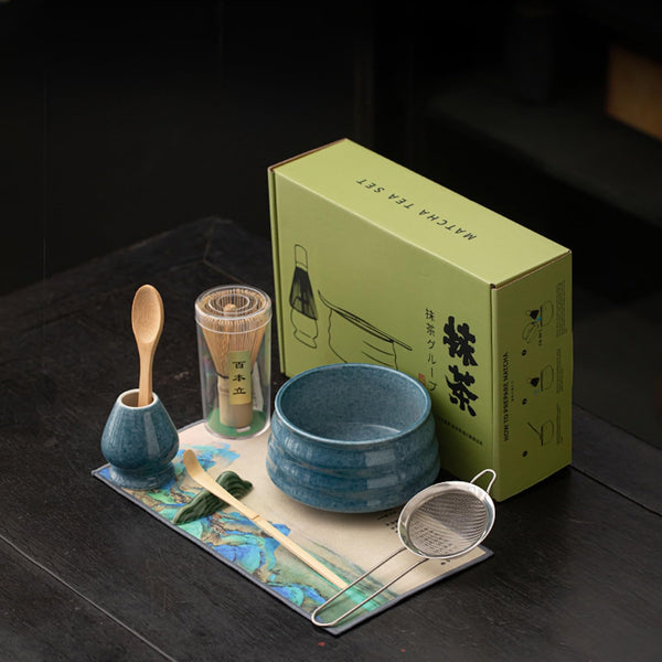 JIKANNOYA 抹茶セット 抹茶 セット 自宅用 茶道具 初心者 お点前セット 抹茶 陶器 抹茶茶碗 茶杓 茶杓立て 茶せん 百本立 茶筅立て くせ直し 綿茶巾 抹茶篩 茶道セット matcha set for beginners お手入れも簡単 母の日 父の日 誕生日 贈り物 おしゃれ 8点セット CJ197