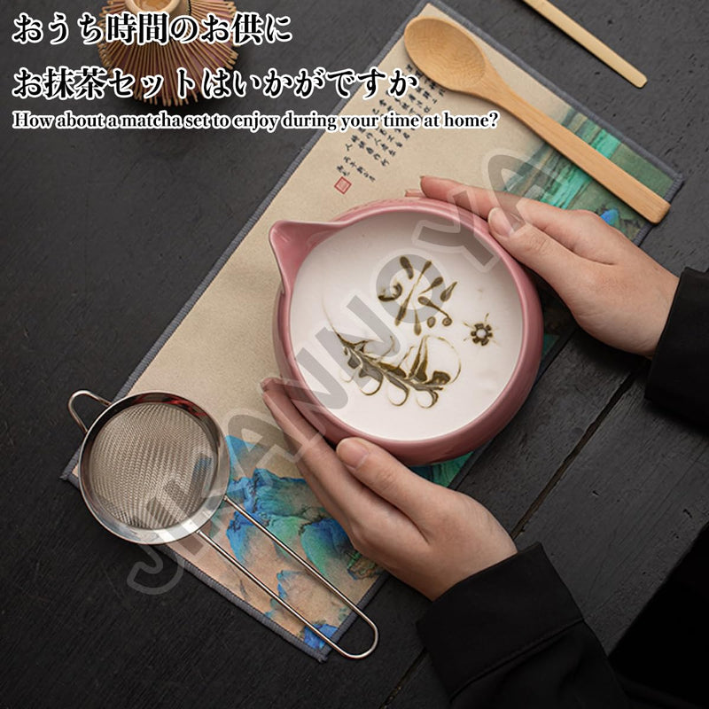 JIKANNOYA 抹茶セット 抹茶 セット 自宅用 茶道具 初心者 お点前セット 抹茶 陶器 抹茶茶碗 茶杓 茶杓立て 茶せん 百本立 茶筅立て くせ直し 綿茶巾 抹茶篩 茶道セット matcha set for beginners お手入れも簡単 母の日 父の日 誕生日 贈り物 おしゃれ 600ml AQCJ99