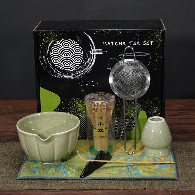 JIKANNOYA 抹茶セット 茶道具 初心者 抹茶 セット お点前セット 陶器 抹茶 抹茶茶碗 茶杓 茶杓立て 茶せん 百本立 茶筅立て くせ直し 綿茶巾 抹茶篩 茶道セット matcha set for beginners お手入れも簡単 母の日 父の日 誕生日 贈り物セット 420ml AQCJ42