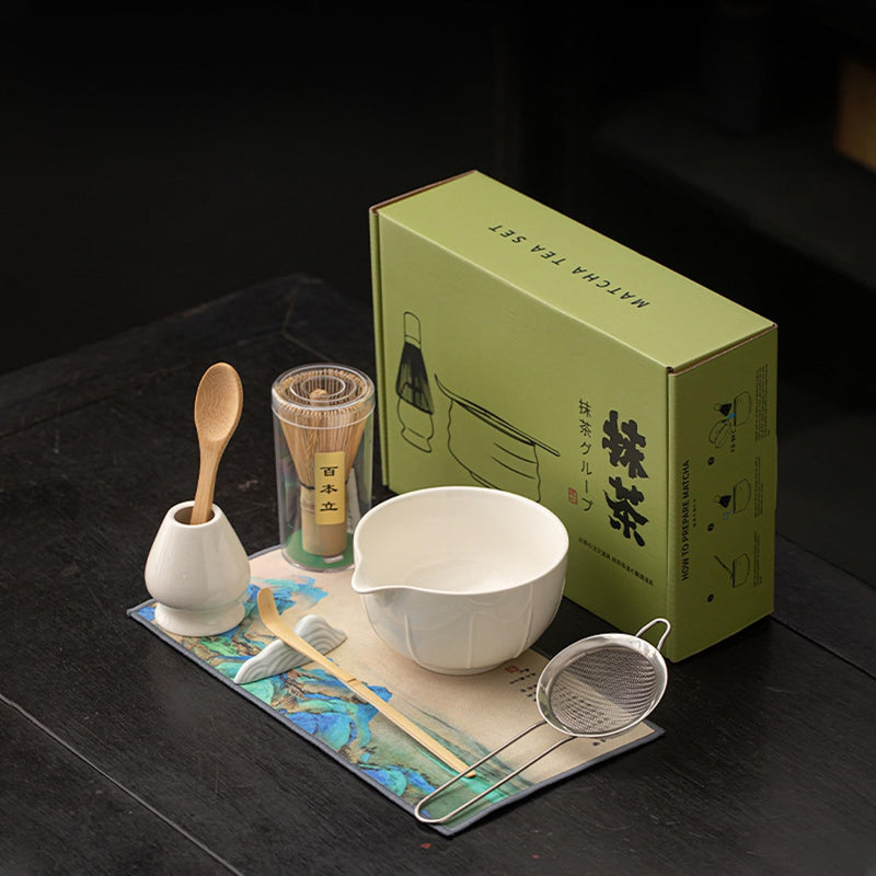JIKANNOYA 抹茶セット 抹茶 セット 自宅用 茶道具 初心者 お点前セット 抹茶 陶器 抹茶茶碗 茶杓 茶杓立て 茶せん 百本立 茶筅立て くせ直し 綿茶巾 抹茶篩 茶道セット matcha set for beginners お手入れも簡単 母の日 父の日 誕生日 贈り物 おしゃれ CJ198