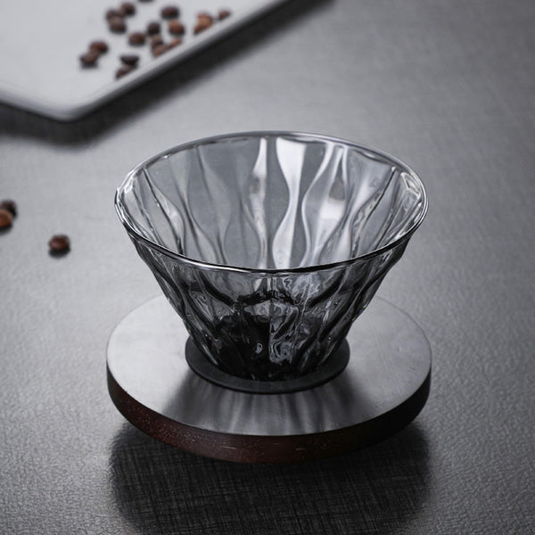 JIKANNOYA コーヒードリッパー ハンドドリップセット コーヒーサーバー 割れない 高ホウ素シリカガラス材料 耐熱ガラス 直火対応 耐寒性 クルミ材 ドリッパー 透明 電子レンジ·食洗機対応 コーヒー用品 使いやすい 洗いやすい 多用途 家用 喫茶店 1~4杯用 500ml グレー