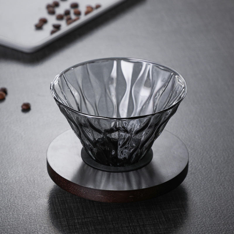 JIKANNOYA コーヒードリッパー ハンドドリップセット コーヒーサーバー 割れない 高ホウ素シリカガラス材料 耐熱ガラス 直火対応 耐寒性 クルミ材 ドリッパー 透明 電子レンジ·食洗機対応 コーヒー用品 使いやすい 洗いやすい 多用途 家用 喫茶店 1~4杯用 500ml グレー