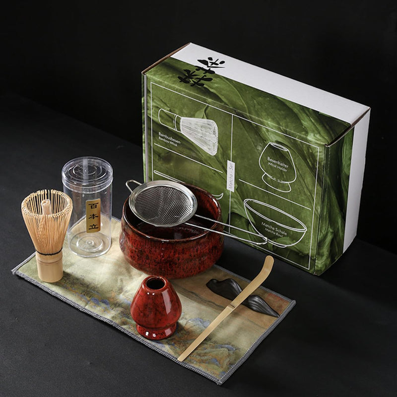 JIKANNOYA 抹茶セット お点前セット 4点セット 茶道具 セット 百本立 茶筅 茶せん 茶筅立て くせ直し 茶杓 お手入れも簡単 おうち時間 初心者さん向け 母の日 誕生日 父の日 贈り物 ホワイト グリーンボックス