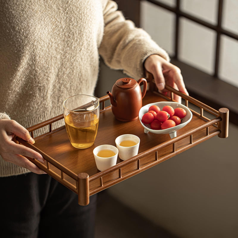 JIKANNOYA トレー お盆 竹製 滑らないトレー 天然竹 多目的トレイ 小物入れ 北欧 トレイ カフェトレー コースター 茶托 ティートレー 前菜プレート ランチョン お膳 お茶 食事用 卓上用トレイ 定食用 多機能 便利 家庭用 業務用 AQTP26-b