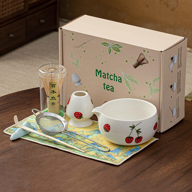 JIKANNOYA 抹茶セット 自宅用 抹茶 セット 茶道具 初心者 お点前セット 抹茶 陶器 抹茶茶碗 注ぎ口付き 茶杓 茶杓立て 茶せん 百本立 茶筅立て くせ直し 綿茶巾 抹茶篩 茶道セット matcha set for beginners お手入れも簡単 母の日 父の日 誕生日 贈り物 おしゃれ 600ml AQCJ97