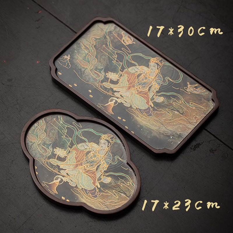 JIKANNOYA お盆 竹製トレー 滑らないトレー 天然竹 多目的トレイ 小物入れ 北欧 トレイ カフェトレー コースター 茶托 ティートレー 前菜プレート ランチョン お膳 お茶 食事用 卓上用トレイ 定食用 多機能 便利 家庭用 業務用 AQTP09-n