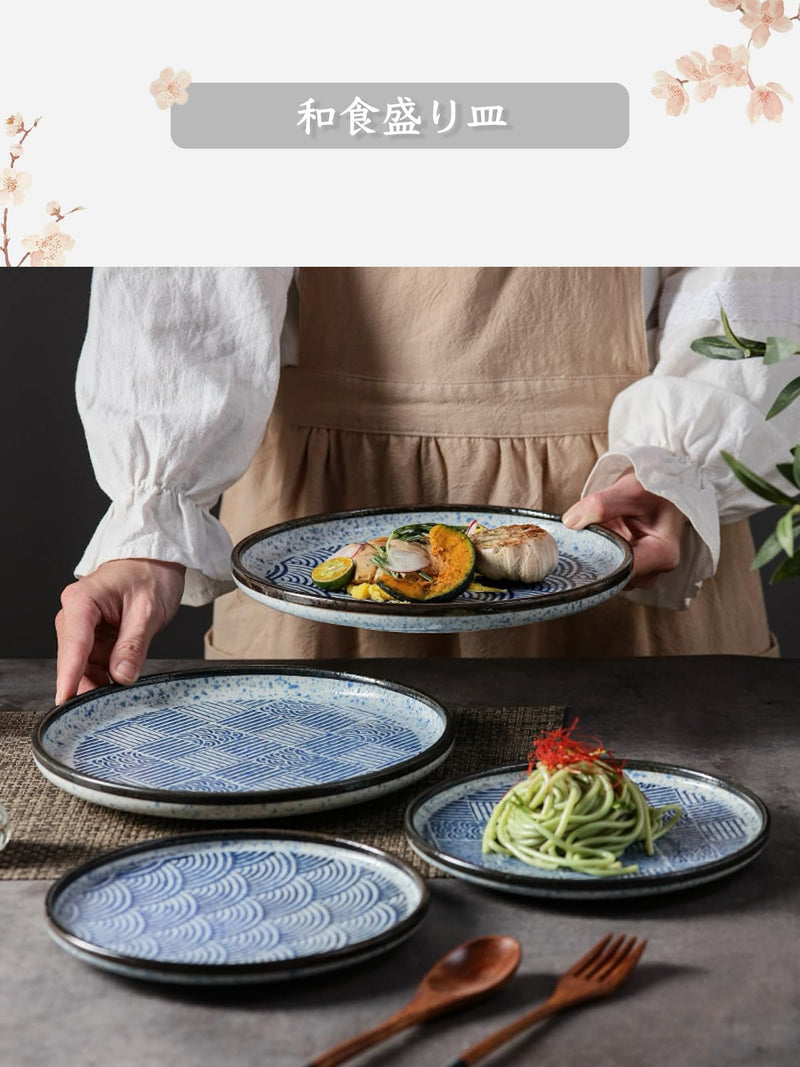 JIKANNOYA パスタ皿 皿 カレー皿 丸皿 プレート 焼物皿 ケーキ皿 焼き物皿 デザートプレート 取り皿 刺身皿 和食器 和皿 魚 お皿 食器 魚焼き器 dish 大皿 丸 陶器 陶盤 割れない 耐熱 電子レンジ 食洗機対応 和風 あじわい おしゃれ 業務用 レストラン 居酒屋 TCPYX16