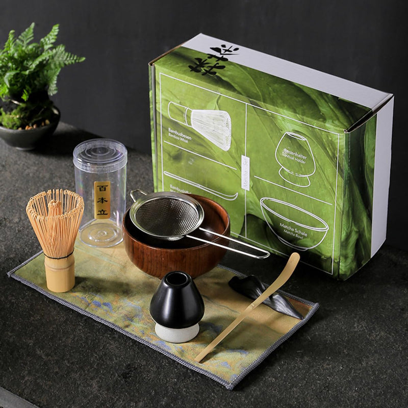 JIKANNOYA 抹茶セット お点前セット 4点セット 茶道具 セット 木製茶碗 百本立 茶筅 茶せん 茶筅立て くせ直し 茶杓 お手入れも簡単 おうち時間 初心者さん向け 母の日 誕生日 父の日 贈り物