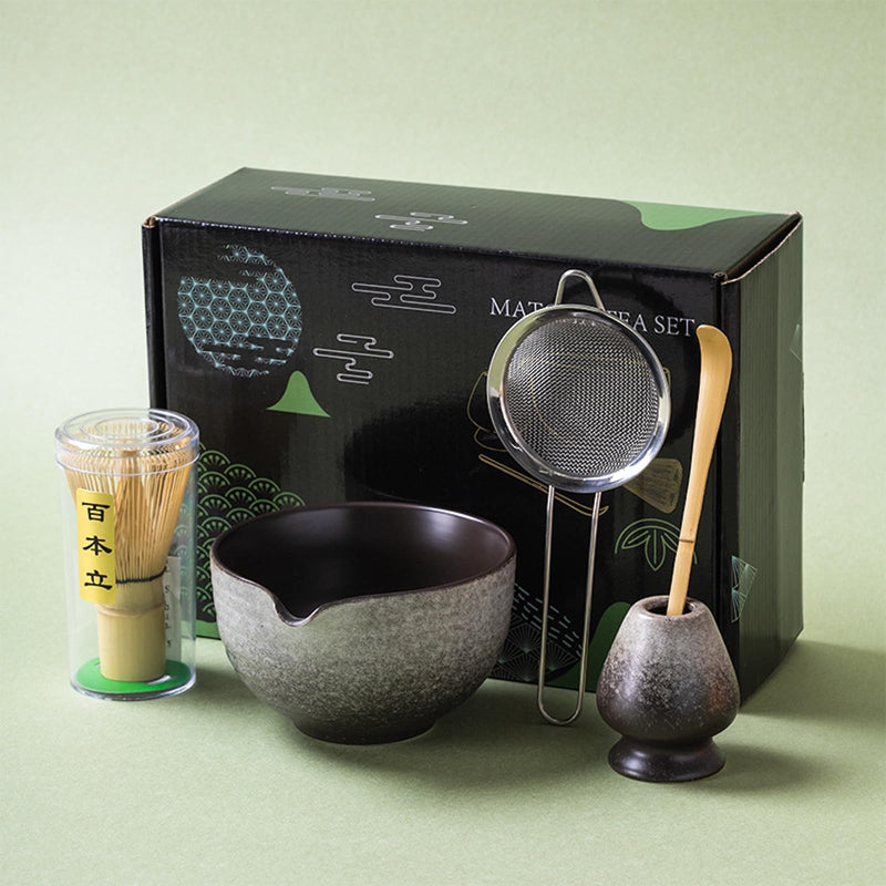 JIKANNOYA 抹茶セット 自宅用 抹茶 セット 茶道具 初心者 お点前セット 抹茶 陶器 抹茶茶碗 注ぎ口付き 茶杓 茶杓立て 茶せん 百本立 茶筅立て くせ直し 綿茶巾 抹茶篩 茶道セット matcha set for beginners お手入れも簡単 母の日 父の日 誕生日 贈り物 おしゃれ 500ml AQCJ69