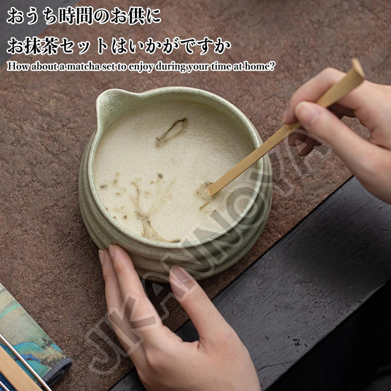 JIKANNOYA 抹茶 セット 抹茶セット 自宅用 茶道具 初心者 お点前セット 抹茶 陶器 抹茶茶碗 茶杓 茶杓立て 茶せん 百本立 茶筅立て くせ直し 綿茶巾 抹茶篩 茶道セット matcha set for beginners お手入れも簡単 母の日 父の日 誕生日 贈り物セット おしゃれ 600ml AQCJ83