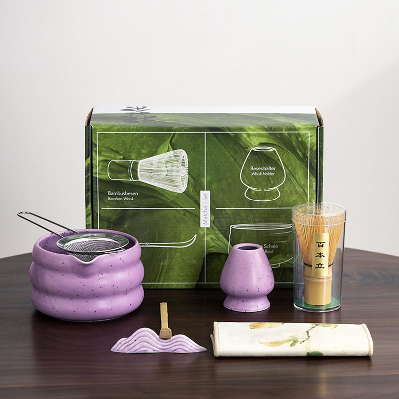 JIKANNOYA 抹茶セット 茶道具 初心者 お点前セット 7点セット 茶杓 茶筅 茶せん 百本立 茶筅立て くせ直し 抹茶篩 綿茶巾 陶器茶杓立て お手入れも簡単 母の日 父の日 誕生日 贈り物 AQCJ33N
