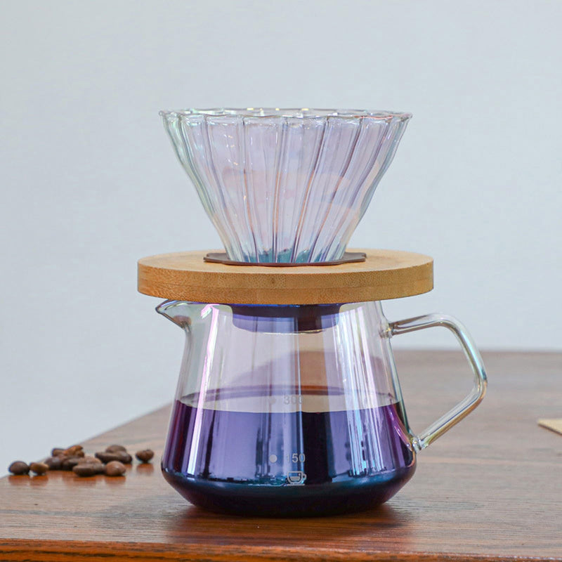 JIKANNOYA コーヒードリッパー 300ml ハンドドリップセット コーヒーサーバー 割れない 高ホウ素シリカガラス材料 耐熱ガラス 直火対応 耐寒性 ドリッパー 電子レンジ·食洗機対応 コーヒー用品 洗いやすい 多用途 家用 喫茶店 1~2杯用 多色ガラス
