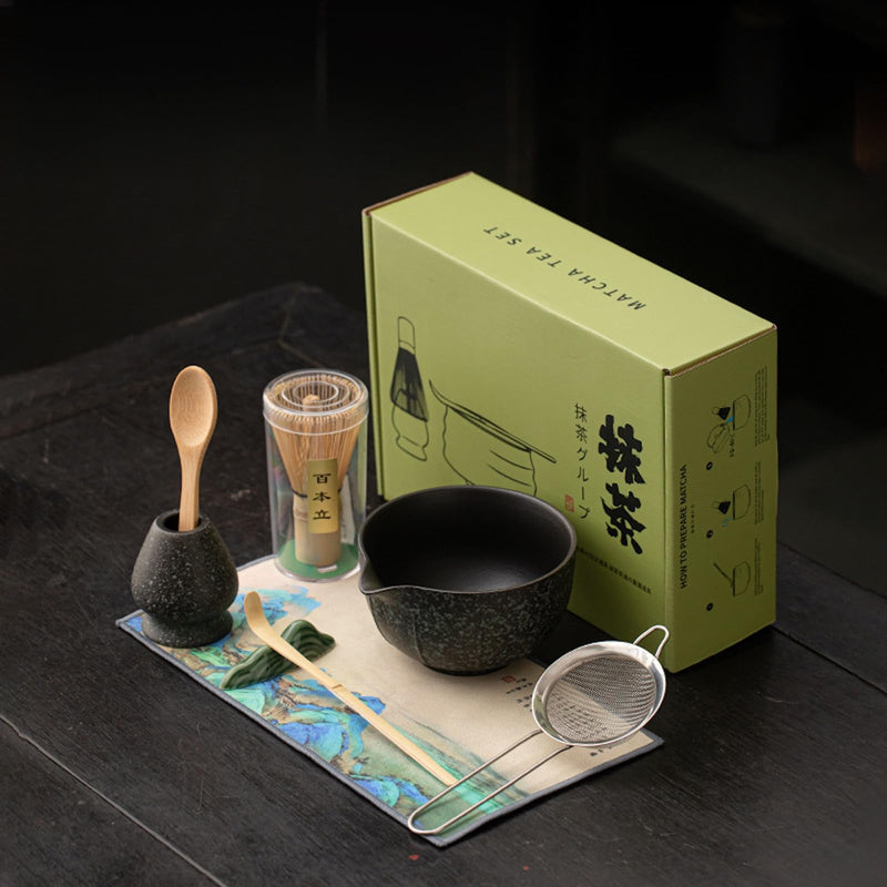 JIKANNOYA 抹茶セット 抹茶 セット 自宅用 茶道具 初心者 お点前セット 抹茶 陶器 抹茶茶碗 茶杓 茶杓立て 茶せん 百本立 茶筅立て くせ直し 綿茶巾 抹茶篩 茶道セット matcha set for beginners お手入れも簡単 母の日 父の日 誕生日 贈り物 おしゃれ CJ198