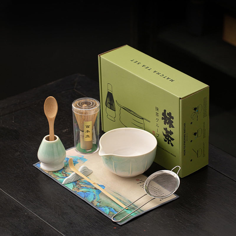 JIKANNOYA 抹茶セット 抹茶 セット 自宅用 茶道具 初心者 お点前セット 抹茶 陶器 抹茶茶碗 茶杓 茶杓立て 茶せん 百本立 茶筅立て くせ直し 綿茶巾 抹茶篩 茶道セット matcha set for beginners お手入れも簡単 母の日 父の日 誕生日 贈り物 おしゃれ CJ198