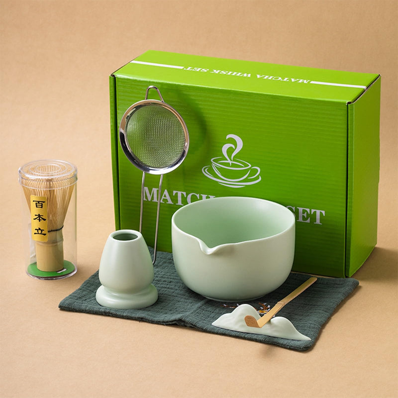 JIKANNOYA 抹茶セット 茶道具 初心者 抹茶 セット お点前セット 陶器 抹茶 抹茶茶碗 茶杓 茶杓立て 茶せん 百本立 茶筅立て くせ直し 綿茶巾 抹茶篩 茶道セット matcha set for beginners お手入れも簡単 母の日 父の日 誕生日 贈り物セット 420ml AQCJ46