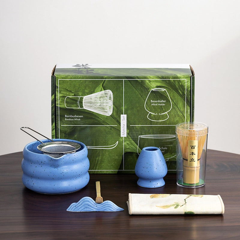 JIKANNOYA 抹茶セット 茶道具 初心者 お点前セット 7点セット 茶杓 茶筅 茶せん 百本立 茶筅立て くせ直し 抹茶篩 綿茶巾 陶器茶杓立て お手入れも簡単 母の日 父の日 誕生日 贈り物 AQCJ33N