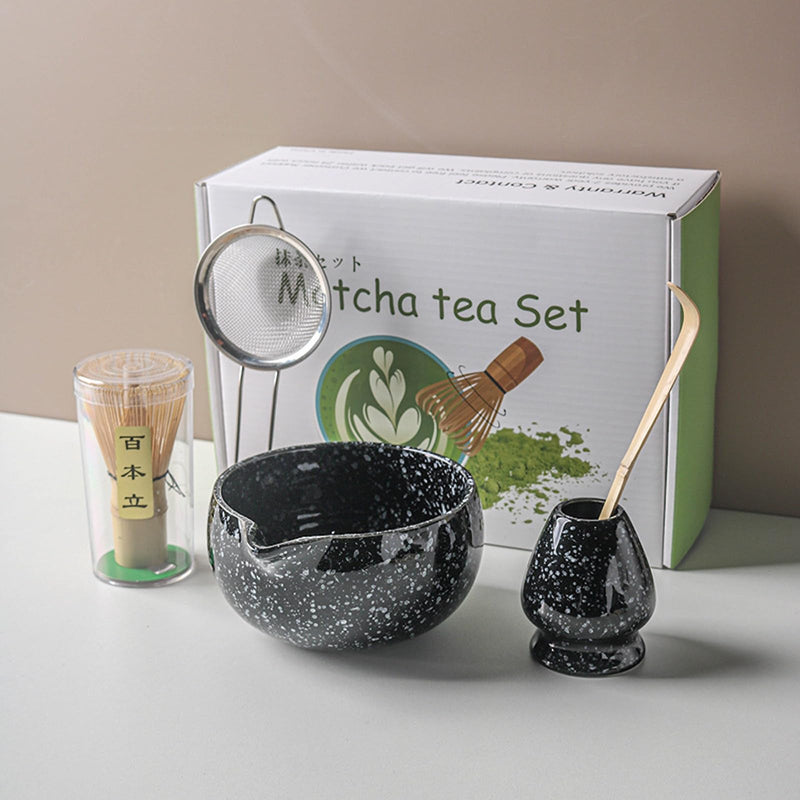 JIKANNOYA 抹茶セット 自宅用 抹茶 セット 茶道具 初心者 お点前セット 抹茶 陶器 抹茶茶碗 注ぎ口付き 茶杓 茶杓立て 茶せん 百本立 茶筅立て くせ直し 綿茶巾 抹茶篩 茶道セット matcha set for beginners お手入れも簡単 母の日 父の日 誕生日 贈り物 おしゃれ 500ml AQCJ66