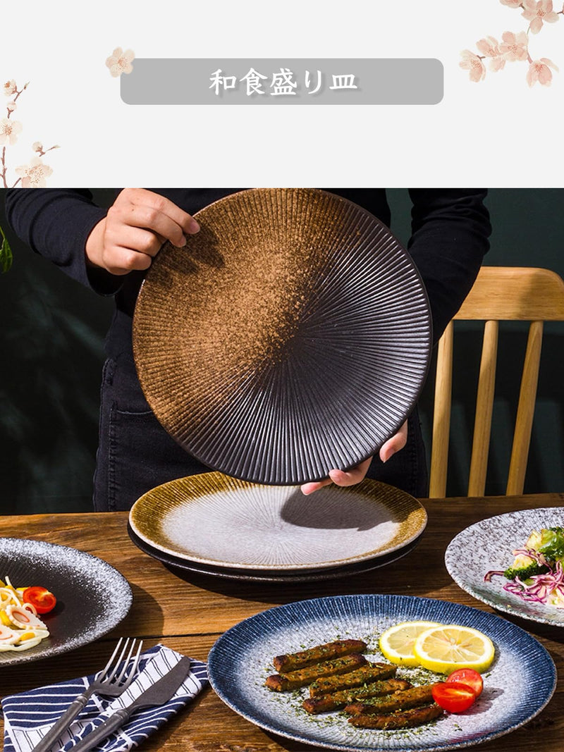 JIKANNOYA パスタ皿 皿 カレー皿 丸皿 プレート 焼物皿 ケーキ皿 焼き物皿 デザートプレート 取り皿 刺身皿 和食器 和皿 魚 お皿 食器 魚焼き器 dish 大皿 丸 陶器 陶盤 割れない 耐熱 電子レンジ 食洗機対応 和風 あじわい おしゃれ 業務用 レストラン 居酒屋 TCPYX14