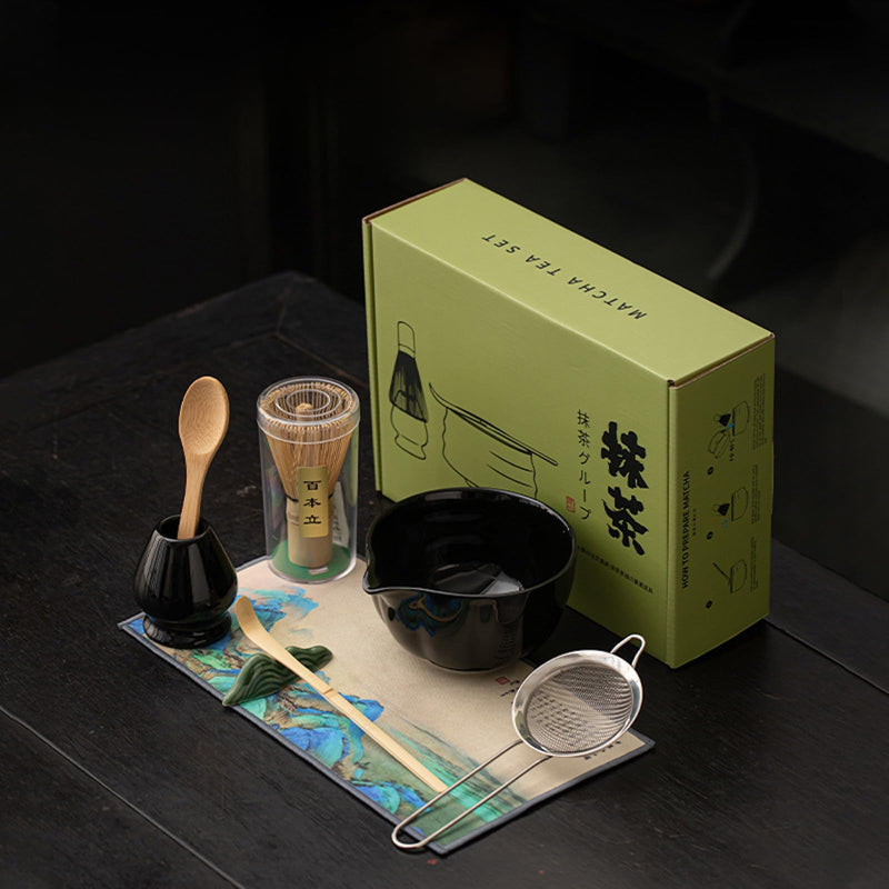 JIKANNOYA 抹茶セット 抹茶 セット 自宅用 茶道具 初心者 お点前セット 抹茶 陶器 抹茶茶碗 茶杓 茶杓立て 茶せん 百本立 茶筅立て くせ直し 綿茶巾 抹茶篩 茶道セット matcha set for beginners お手入れも簡単 母の日 父の日 誕生日 贈り物 おしゃれ CJ201