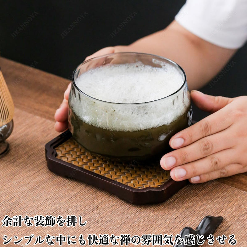 JIKANNOYA 抹茶セット 初心者 10点セット お点前セット ガラス茶碗 お茶缶 茶杓 茶杓立て 茶せん 百本立 茶筅立て くせ直し 綿茶巾 茶巾立て 抹茶篩 竹茶盤 茶道具 茶道 セット お手入れも簡単 母の日 父の日 誕生日 贈り物 500ml