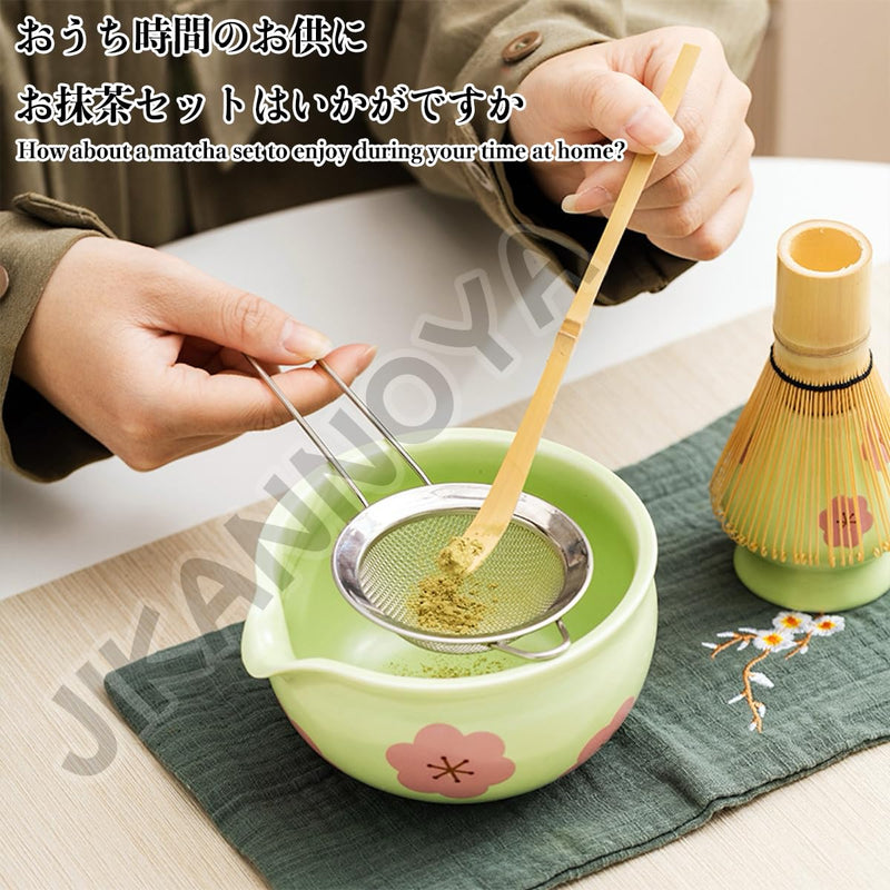 JIKANNOYA 抹茶 セット 抹茶セット 自宅用 茶道具 初心者 お点前セット 抹茶 陶器 抹茶茶碗 茶杓 茶杓立て 茶せん 百本立 茶筅立て くせ直し 綿茶巾 抹茶篩 茶道セット matcha set for beginners お手入れも簡単 母の日 父の日 誕生日 贈り物セット おしゃれ 500ml AQCJ60