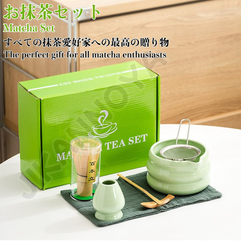JIKANNOYA 抹茶セット 茶道具 初心者 抹茶 セット お点前セット 抹茶 陶器 抹茶茶碗 茶杓 茶杓立て 茶せん 百本立 茶筅立て くせ直し 綿茶巾 抹茶篩 茶道セット matcha set for beginners お手入れも簡単 母の日 父の日 誕生日 贈り物セット 500ml AQCJ39