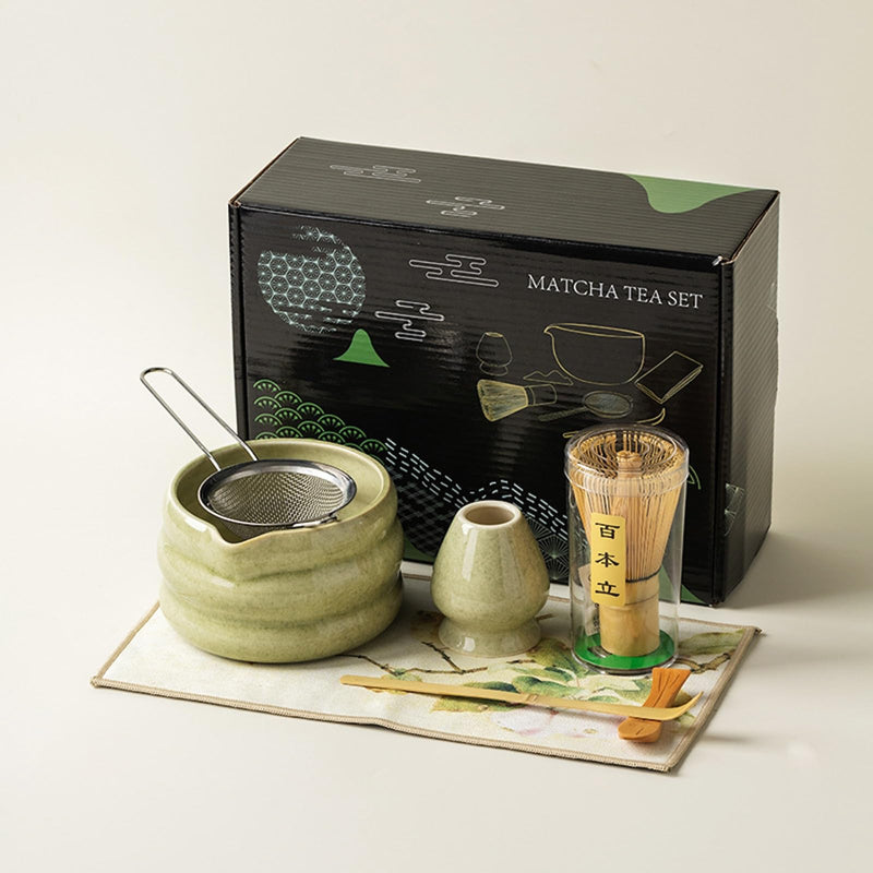 JIKANNOYA 抹茶セット 茶道具 初心者 抹茶 セット お点前セット 抹茶 陶器 抹茶茶碗 茶杓 茶杓立て 茶せん 百本立 茶筅立て くせ直し 綿茶巾 抹茶篩 茶道セット matcha set for beginners お手入れも簡単 母の日 父の日 誕生日 贈り物セット 500ml AQCJ38