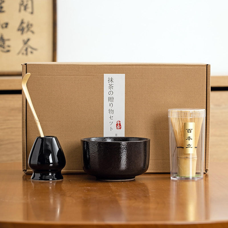 JIKANNOYA 抹茶セット 初心者 お点前セット 茶道具 セット 4点セット 陶器 抹茶碗 茶杓 茶筅 茶せん 百本立 茶筅立て くせ直し お手入れも簡単 母の日 父の日 誕生日 贈り物 330ml AQCJ31